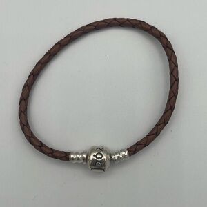 Pandora Vintage Brown Braided Bracelet with Silver Barrel Clasp ALE S925